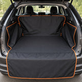 Waterproof car trunk mat, orange edge, empty trunk view